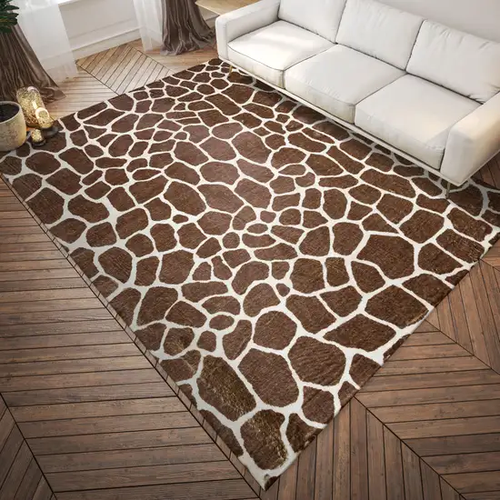 3' X 5' Brown Animal Print Shag Non Skid Area Rug Photo 5