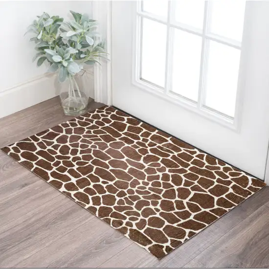 3' X 5' Brown Animal Print Shag Non Skid Area Rug Photo 1