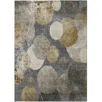 Photo of 3' X 4' Brown Beige and Ivory Abstract Washable Non Skid Indoor Outdoor Area Rug