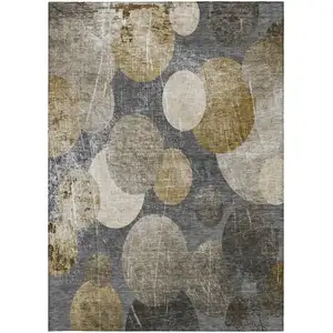 Photo of 3' X 4' Brown Beige and Ivory Abstract Washable Non Skid Indoor Outdoor Area Rug