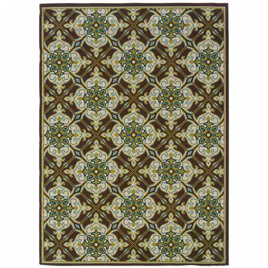 3' X 5' Brown Floral Stain Resistant Indoor Outdoor Area Rug Photo 1