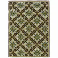 Photo of 3' X 5' Brown Floral Stain Resistant Indoor Outdoor Area Rug