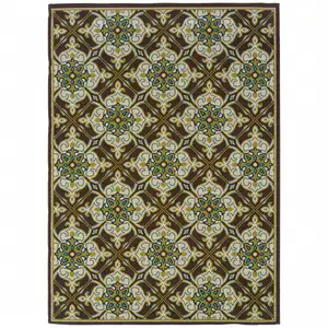 Photo of 3' X 5' Brown Floral Stain Resistant Indoor Outdoor Area Rug