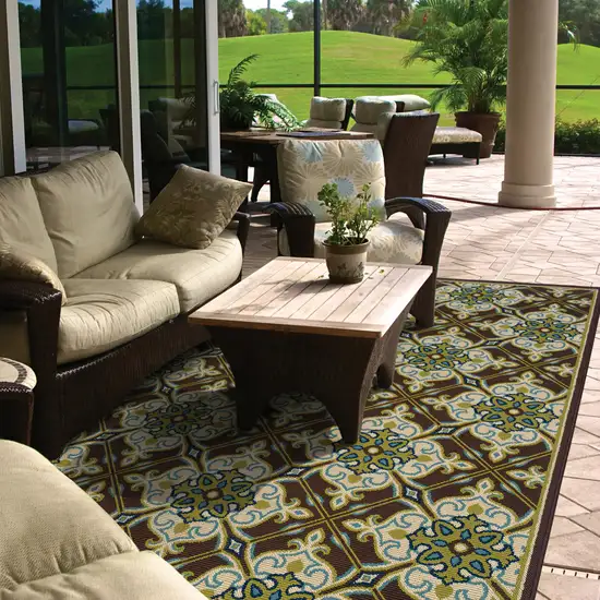 3' X 5' Brown Floral Stain Resistant Indoor Outdoor Area Rug Photo 4