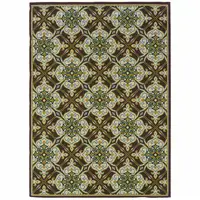 Photo of 9' X 13' Brown Floral Stain Resistant Indoor Outdoor Area Rug