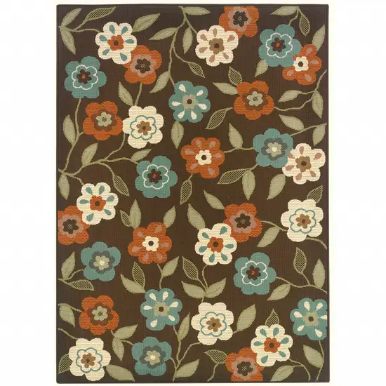 3' X 5' Brown Floral Stain Resistant Indoor Outdoor Area Rug Photo 1