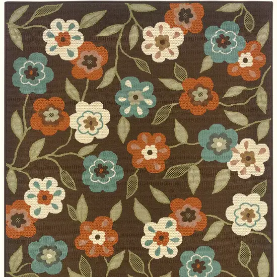 Brown and Ivory Floral Stain Resistant Indoor Outdoor Area Rug Photo 4