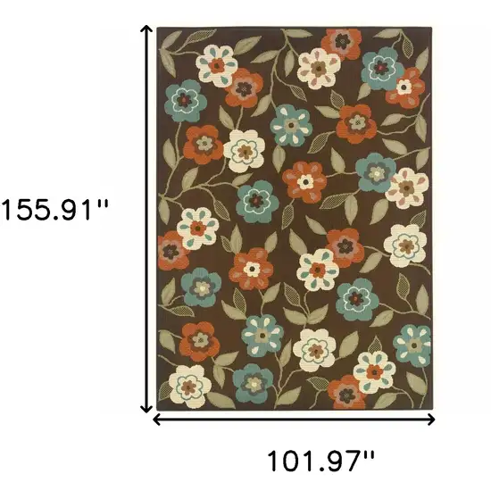 Brown and Ivory Floral Stain Resistant Indoor Outdoor Area Rug Photo 7