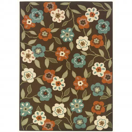 Brown and Ivory Floral Stain Resistant Indoor Outdoor Area Rug Photo 4