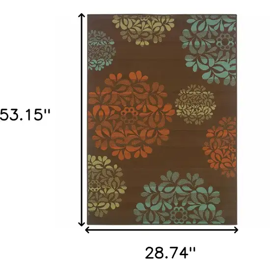 3' X 5' Brown Floral Stain Resistant Indoor Outdoor Area Rug Photo 6