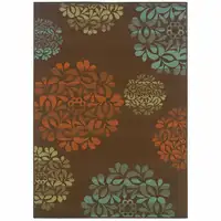 Photo of 3' X 5' Brown Floral Stain Resistant Indoor Outdoor Area Rug