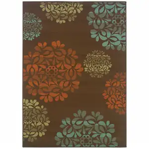 Photo of 3' X 5' Brown Floral Stain Resistant Indoor Outdoor Area Rug