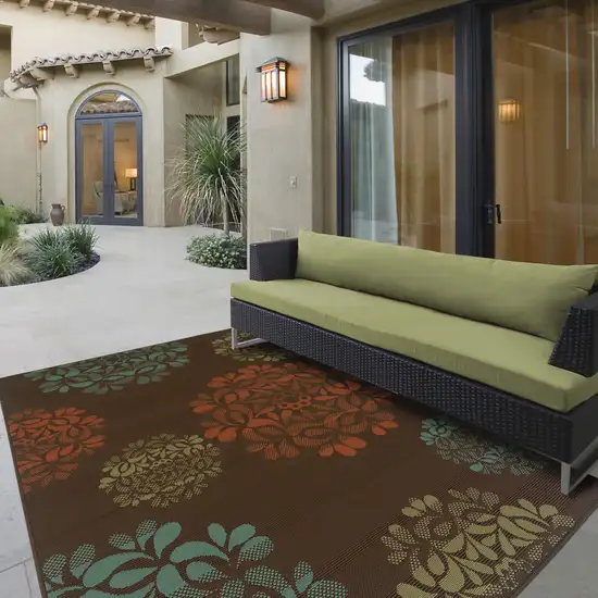 3' X 5' Brown Floral Stain Resistant Indoor Outdoor Area Rug Photo 5