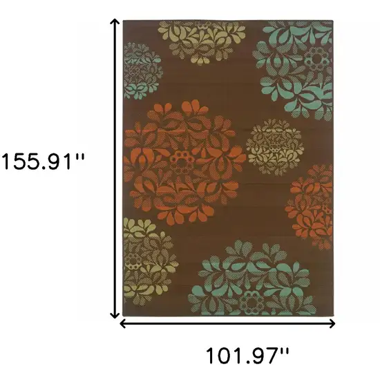 9' X 13' Brown Floral Stain Resistant Indoor Outdoor Area Rug Photo 6