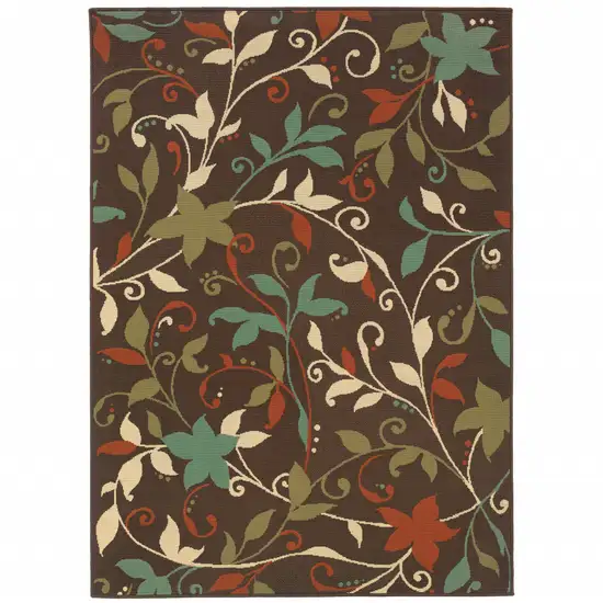 3' X 5' Brown Floral Stain Resistant Indoor Outdoor Area Rug Photo 1