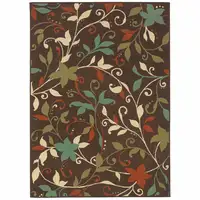 Photo of 6' X 9' Brown Floral Stain Resistant Indoor Outdoor Area Rug