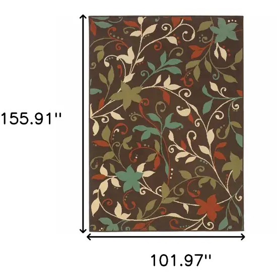 Brown Floral Stain Resistant Indoor Outdoor Area Rug Photo 6