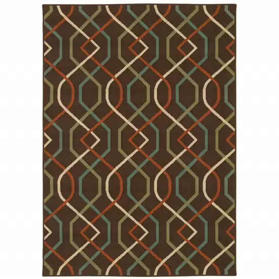 3' X 5' Brown Geometric Stain Resistant Indoor Outdoor Area Rug Photo 1