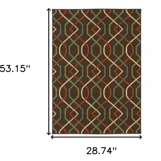 3' X 5' Brown Geometric Stain Resistant Indoor Outdoor Area Rug Photo 5