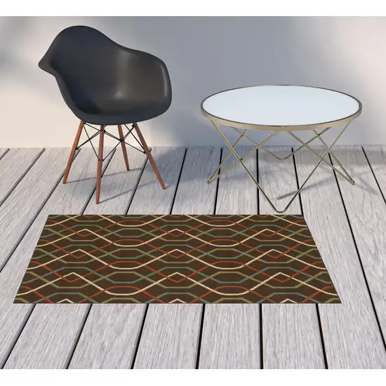 3' X 5' Brown Geometric Stain Resistant Indoor Outdoor Area Rug Photo 2