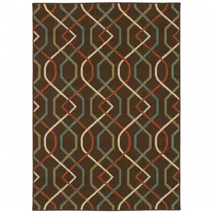 Photo of 6' X 9' Brown Geometric Stain Resistant Indoor Outdoor Area Rug