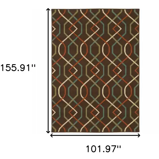 9' X 13' Brown Geometric Stain Resistant Indoor Outdoor Area Rug Photo 5