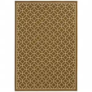 Photo of 9' X 13' Brown Geometric Stain Resistant Indoor Outdoor Area Rug