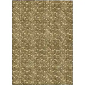 Photo of 3' X 4' Brown Geometric Washable Non Skid Indoor Outdoor Area Rug