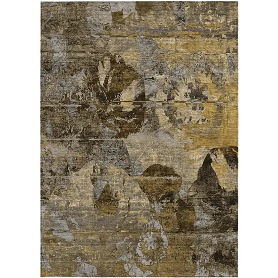 Brown Terracotta and Gray Floral Washable Non Skid Indoor Outdoor Area Rug Photo 4