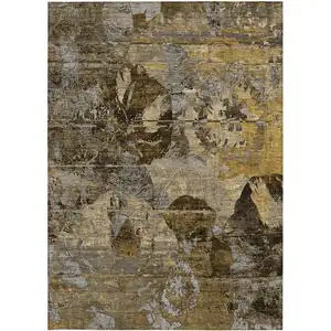 Photo of 3' X 4' Brown Terracotta and Gray Floral Washable Non Skid Indoor Outdoor Area Rug