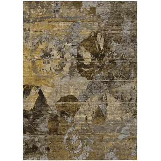 Brown Terracotta and Gray Floral Washable Non Skid Indoor Outdoor Area Rug Photo 2