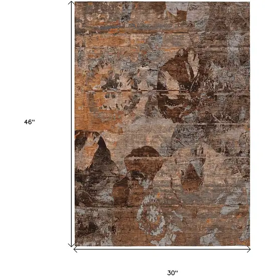 3' X 4' Brown Terracotta and Gray Floral Washable Non Skid Indoor Outdoor Area Rug Photo 3