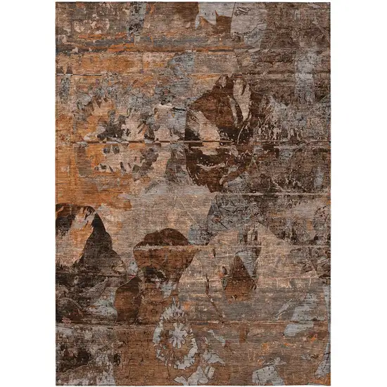 3' X 4' Brown Terracotta and Gray Floral Washable Non Skid Indoor Outdoor Area Rug Photo 2