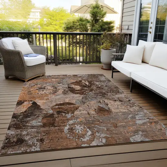 3' X 4' Brown Terracotta and Gray Floral Washable Non Skid Indoor Outdoor Area Rug Photo 9