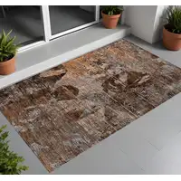 Photo of 3' X 4' Brown Terracotta and Gray Floral Washable Non Skid Indoor Outdoor Area Rug