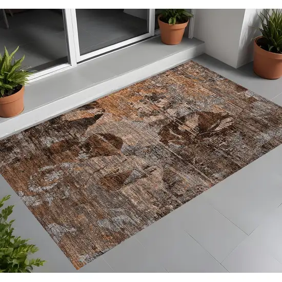 3' X 4' Brown Terracotta and Gray Floral Washable Non Skid Indoor Outdoor Area Rug Photo 1