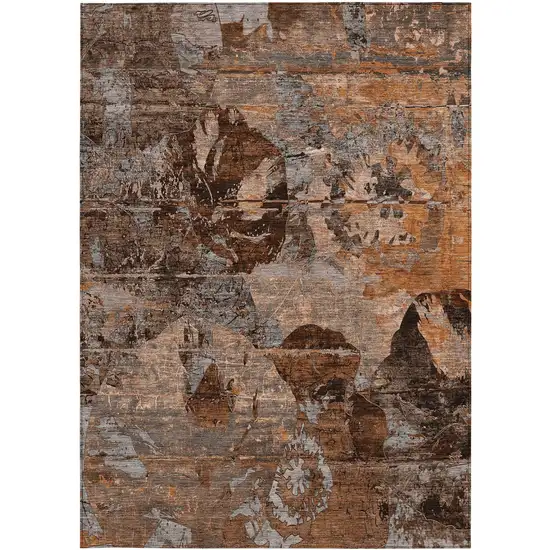 3' X 5' Brown Terracotta and Gray Floral Washable Non Skid Indoor Outdoor Area Rug Photo 5