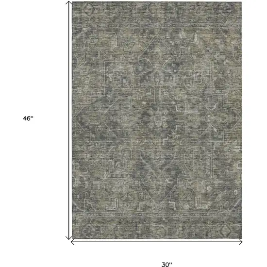 3' X 4' Brown and Black Oriental Washable Non Skid Indoor Outdoor Area Rug Photo 3