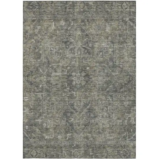 3' X 5' Brown and Black Oriental Washable Non Skid Indoor Outdoor Area Rug Photo 5