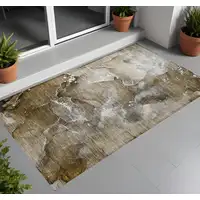 Photo of 3' X 5' Brown and Gray Abstract Washable Non Skid Indoor Outdoor Area Rug