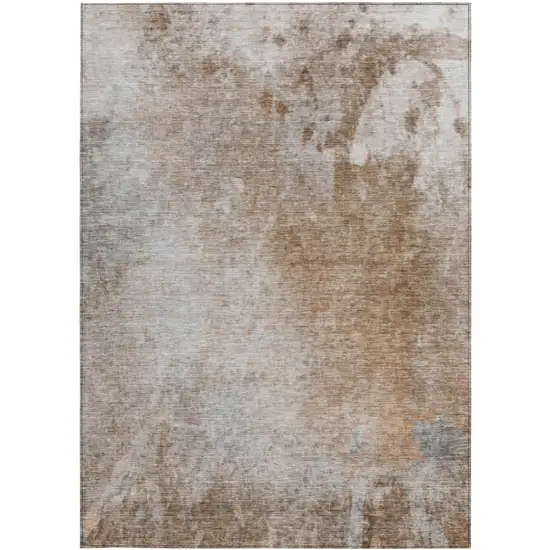 3' X 4' Brown and Off White Abstract Washable Non Skid Indoor Outdoor Area Rug Photo 5