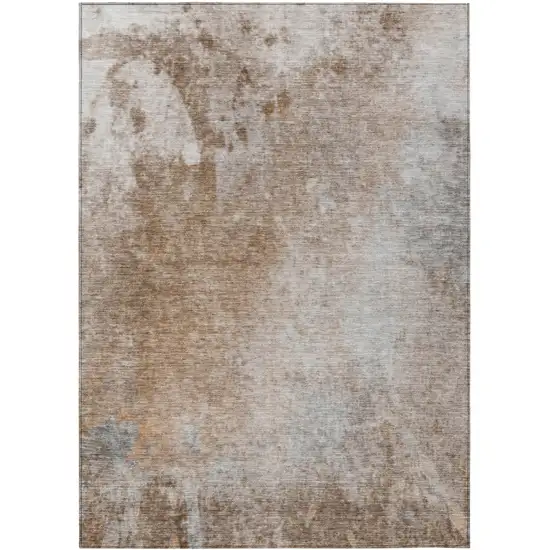 3' X 5' Brown and Off White Abstract Washable Non Skid Indoor Outdoor Area Rug Photo 2