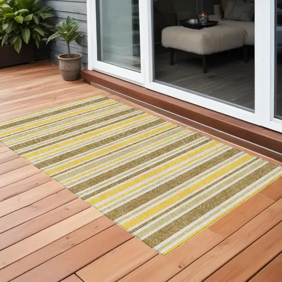 Brown and Orange Striped Washable Non Skid Indoor Outdoor Area Rug Photo 1