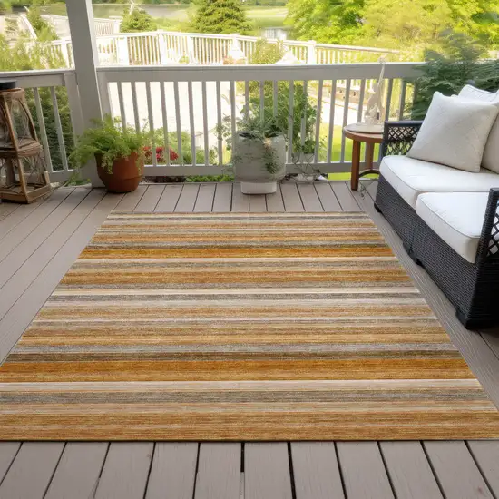 3' X 4' Brown and Orange Striped Washable Non Skid Indoor Outdoor Area Rug Photo 8