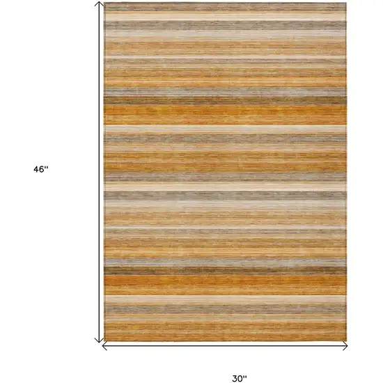 3' X 4' Brown and Orange Striped Washable Non Skid Indoor Outdoor Area Rug Photo 3