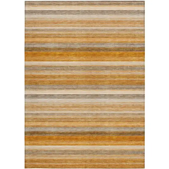 3' X 4' Brown and Orange Striped Washable Non Skid Indoor Outdoor Area Rug Photo 5