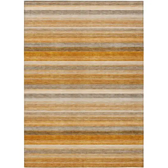 3' X 4' Brown and Orange Striped Washable Non Skid Indoor Outdoor Area Rug Photo 2