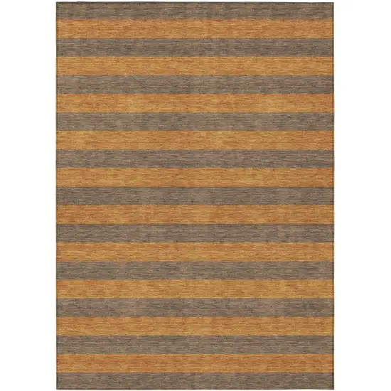 3' X 4' Brown and Tan Striped Washable Non Skid Indoor Outdoor Area Rug Photo 2