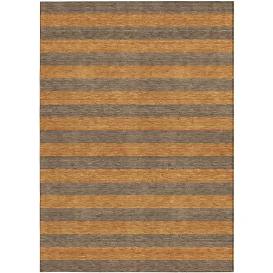 3' X 4' Brown and Tan Striped Washable Non Skid Indoor Outdoor Area Rug Photo 4