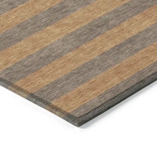 3' X 4' Brown and Tan Striped Washable Non Skid Indoor Outdoor Area Rug Photo 7